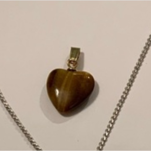 ❤️NWOT vintage genuine tiger eye stripes heart pendant - Picture 3 of 5